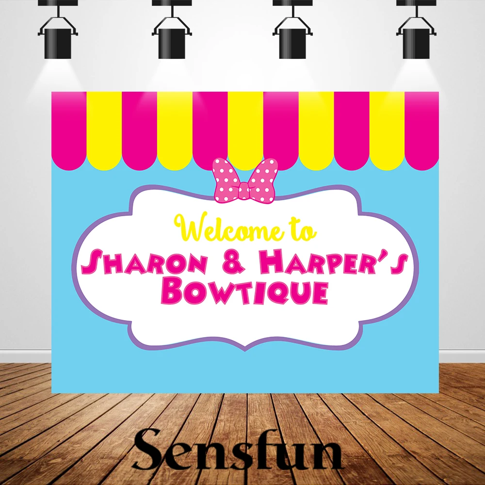 

Girks Custom Backdrop Minnie Bowtique Birthday Photo Studio Backdrop Background achtergrond doeken fotografie 220cm x 150cm