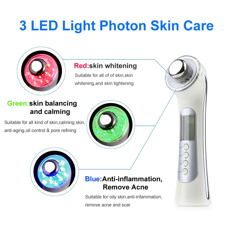  5in1 3MHz Ultrasonic Facial Massager Galvanic Spa LED Photon Massage Machine Ion Face Cleaner Ultra - 32542393116