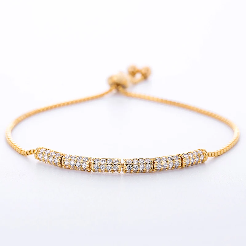 Brand Luxury Bar Slider bracelet Strand Gold color Charms Cz Bracelets