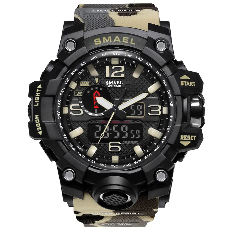 

SMAEL 1545 Men Watch Military 50 Waterproof LED Quartz Wristwatch Clock Sport Digital Watches Camo Gold Fashion masculino Shock