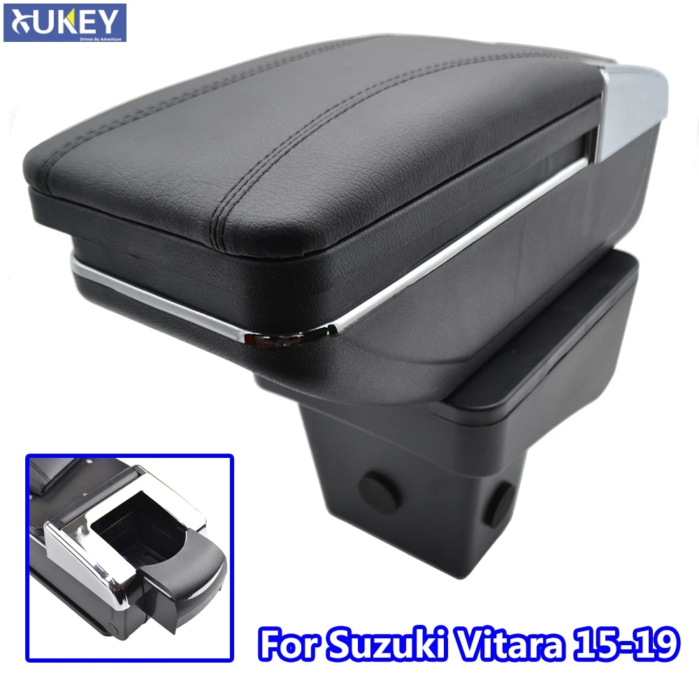 For Suzuki Vitara 2015-2019 Storage Box Armrest Content Arm Rest Rotatable  Black Leather Ashtray 2016