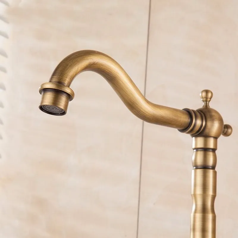 Antique Brass Basin Faucet Deck Mounted Bathroom Vanity Sink Faucet 360 Rotation Hot and Cold Water Mixer Tap KD1170 Antique Brass Basin Faucet Deck Mounted Bathroom Vanity Sink Faucet 360 Rotation Hot and Cold Water Mixer Tap KD1170