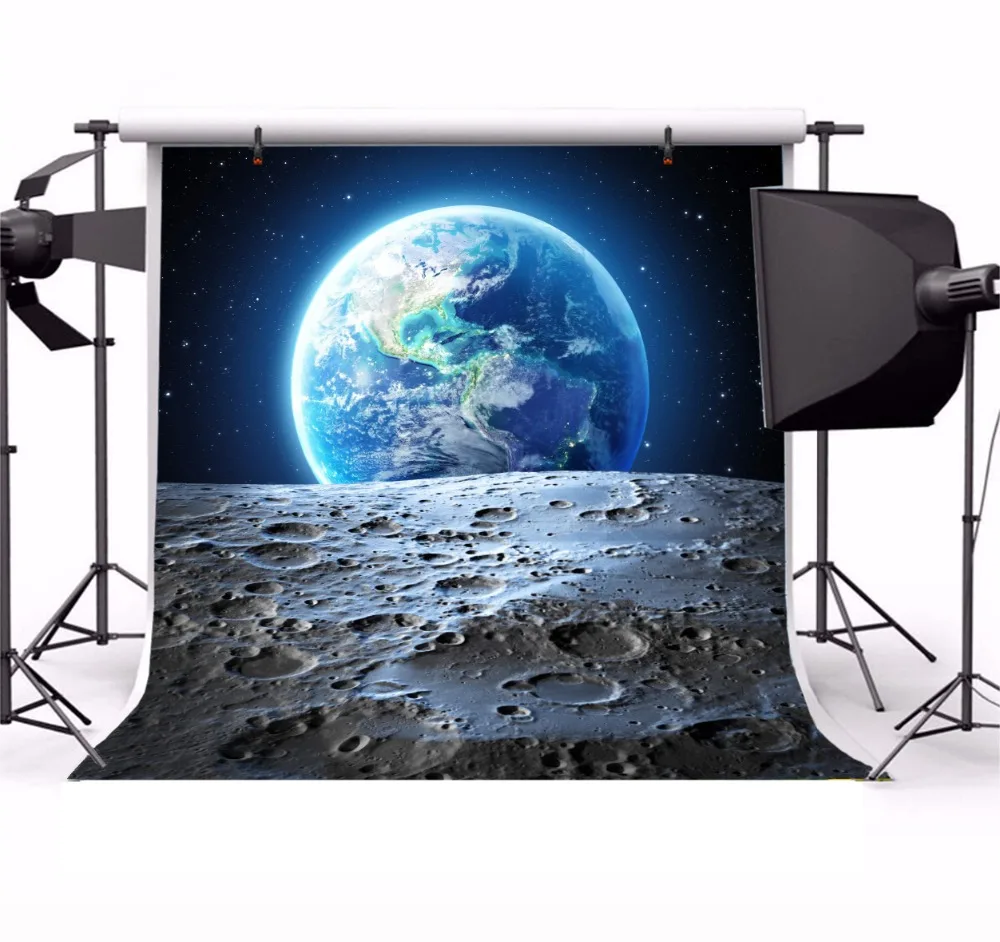 Laeacco Universe Space Moon Surface Earth Scene Baby Photography Background Customized Photographic Backdrops For Photo Studio