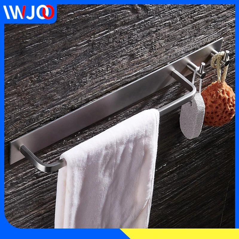 Towel Holder Black Single Towel Bar Aluminum Brushed Wall Mounted Bathroom Towel Rack Hanging Holder with 2 Hooks toallero Towel Holder Black Single Towel Bar Aluminum Brushed Wall Mounted Bathroom Towel Rack Hanging Holder with 2 Hooks toallero