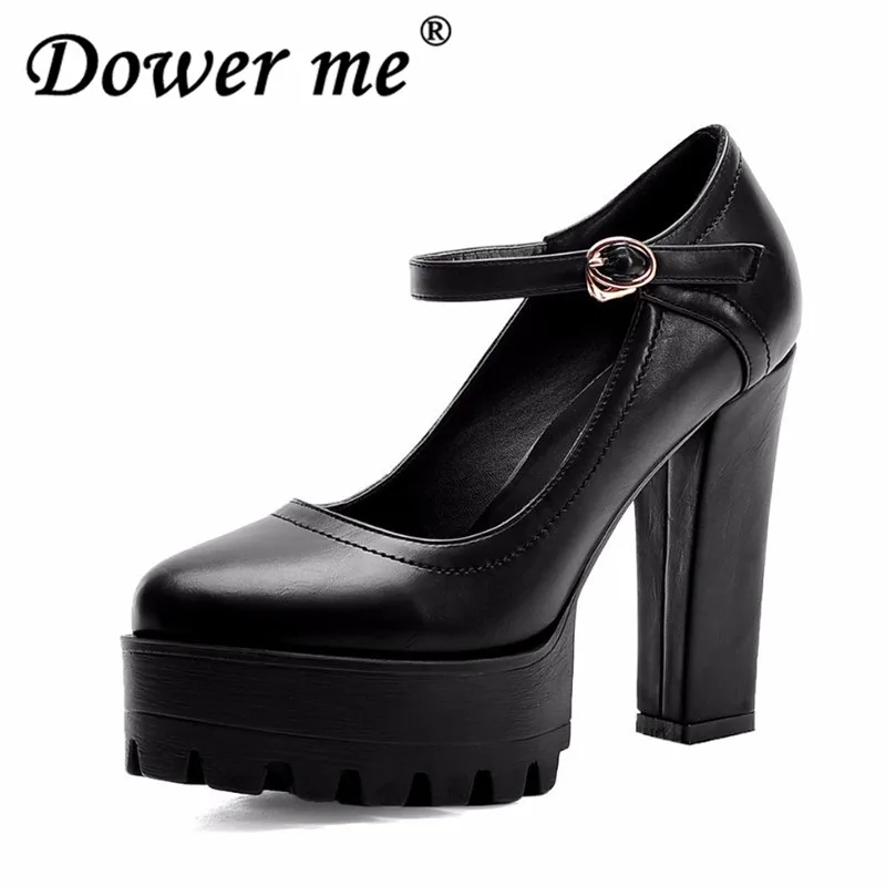 

2018 New Autumn Casual Ankle Strap High-heeled Shoes Woman Sexy Thick High heels Platform Pumps Black White Red Wedding Shoes