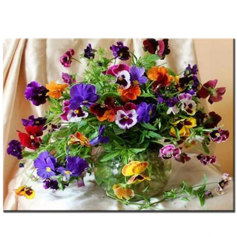 

Pansy Flowers Needlework DIY Diamond Painting Cross Stitch Home Decor Diamond Mosaic Pattern Full round cube Diamond Embroidery
