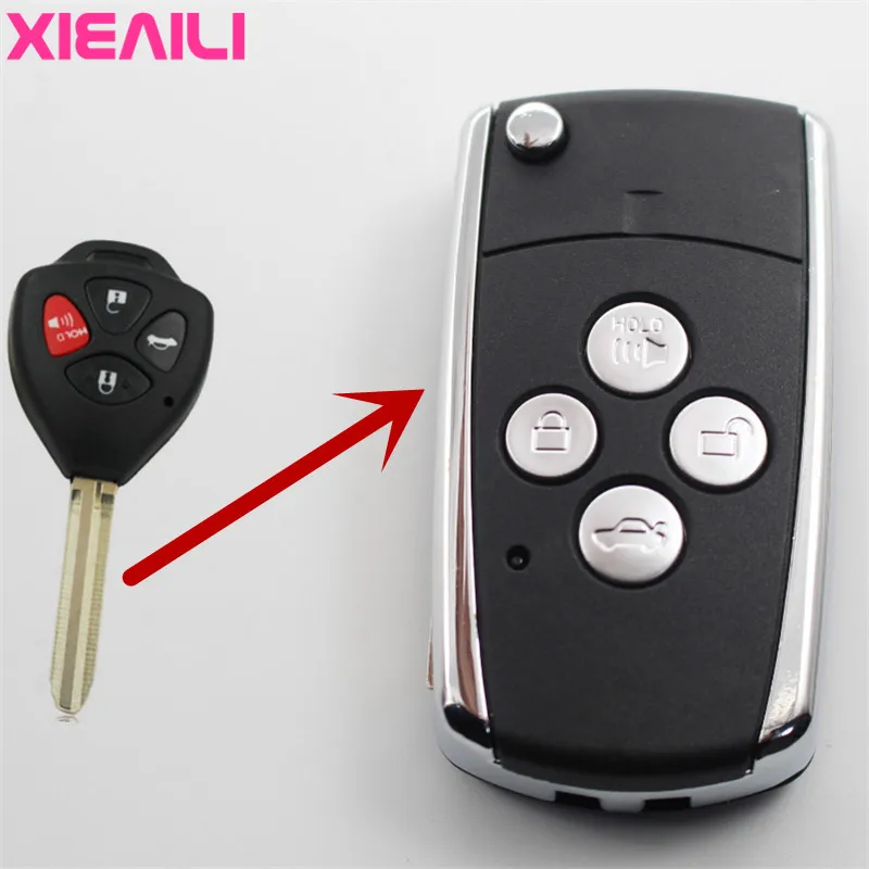 

XIEAILI 5Pcs 4Button Modified Flip Folding Remote Key Case Shell For Toyota Wish/Camry/Alphard/Hilux Key Fob Case S23