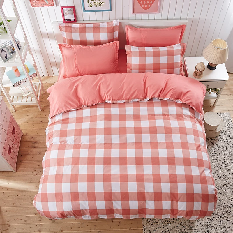 Red grid pattern Home Textiles bedding aloe cotton 4Pcs bed cover sheet pillowcase bed set