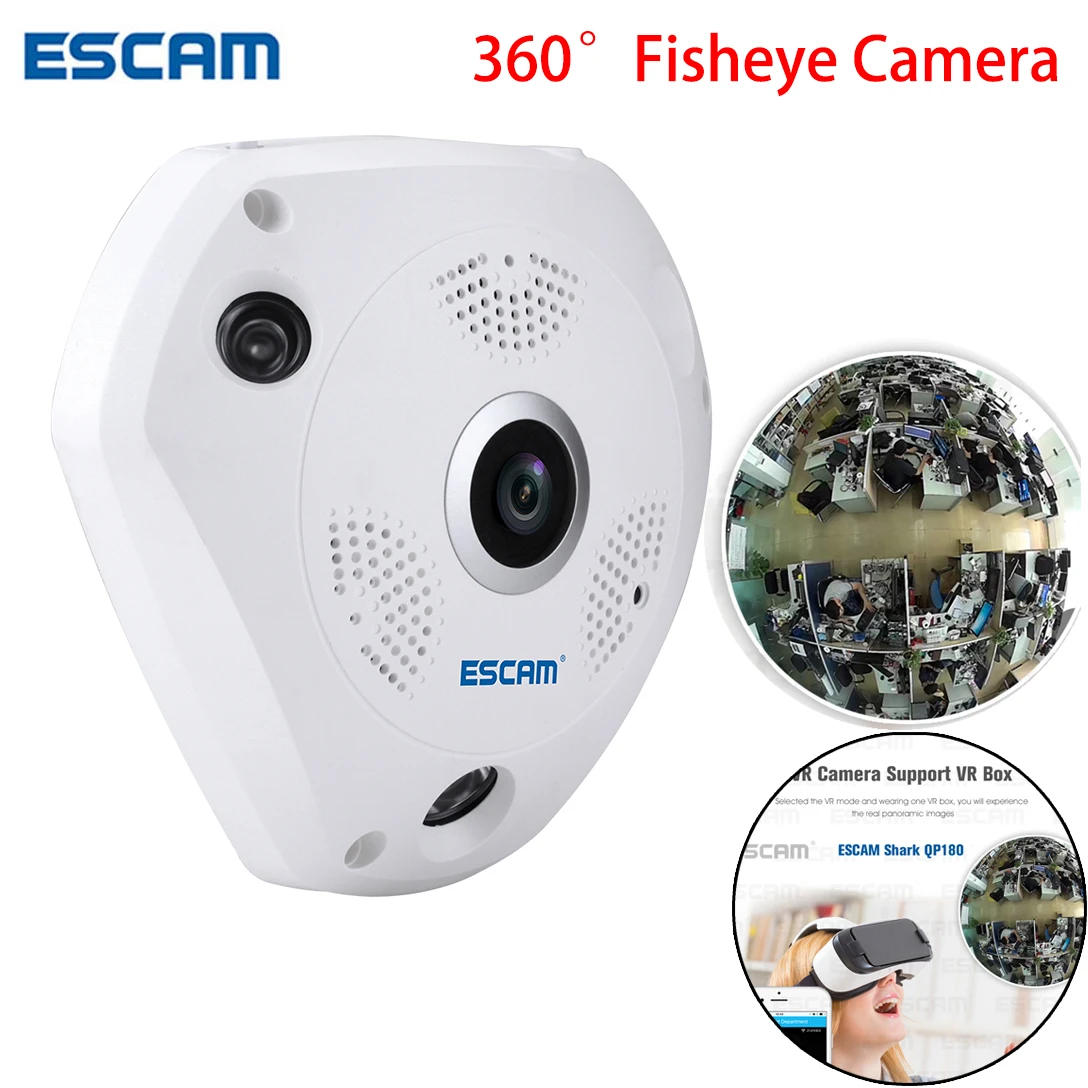ESCAM Shark QP180 960P IP VR Camera WiFi Network Fisheye 1.44mm 360 Wi-Fi Cameras Surveillance CCTV Cam support VR BOX camera : image ESCAM Shark QP180 960P IP VR Camera WiFi Network Fisheye 1.44mm 360 Wi-Fi Cameras Surveillance CCTV Cam support VR BOX camera