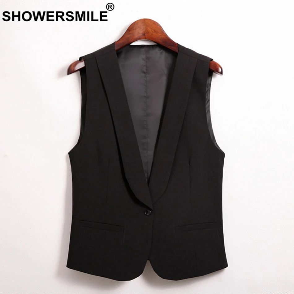 SHOWERSMILE Grey Vest Women Short Fashion Gilet Female V Neck Office Uniform Solid Thin Ladies Spring Summer Sleeveless Jackets