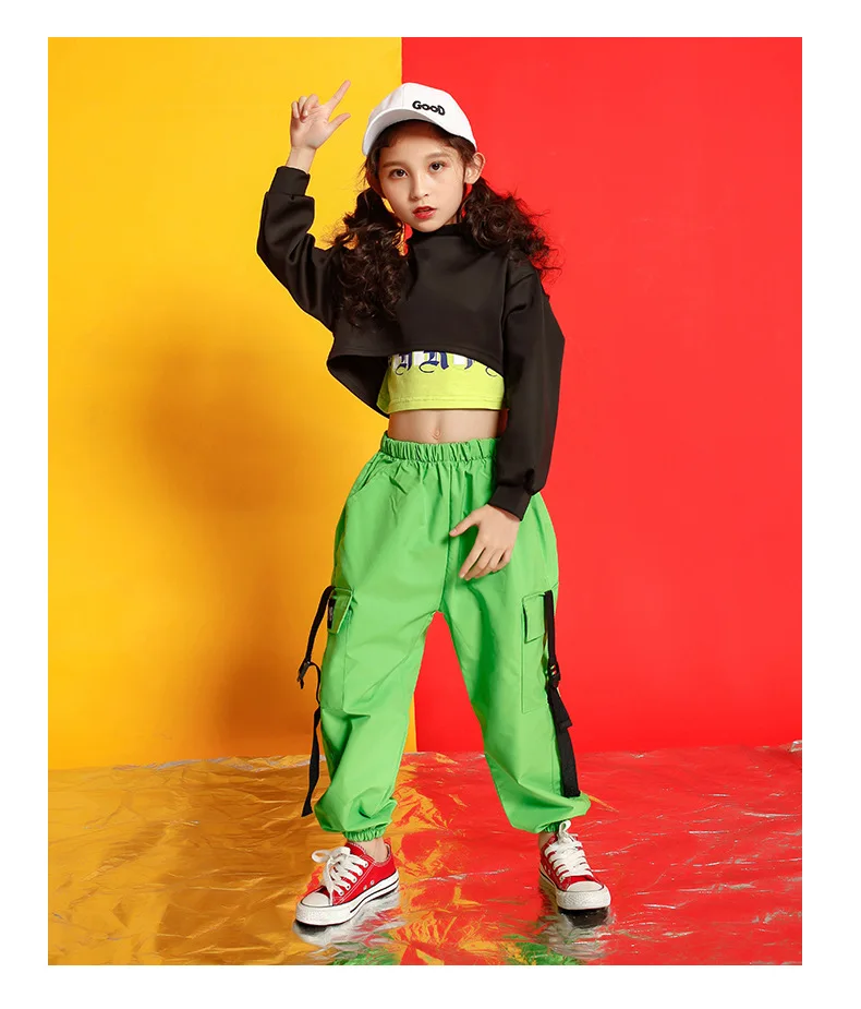 Детская Одежда в стиле хип-хоп Толстовка короткий топ кроссовки Повседневное штаны для девочек Малыш джазовый танцевальный костюм одежда