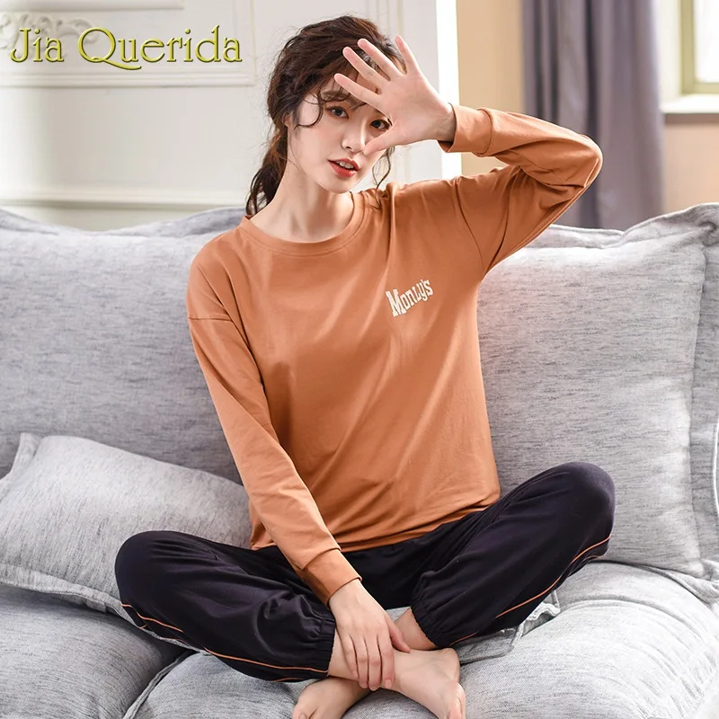 J & Q пижамы женские 2019 Мода 100% хлопок пижамный комплект карамельная одежда для сна