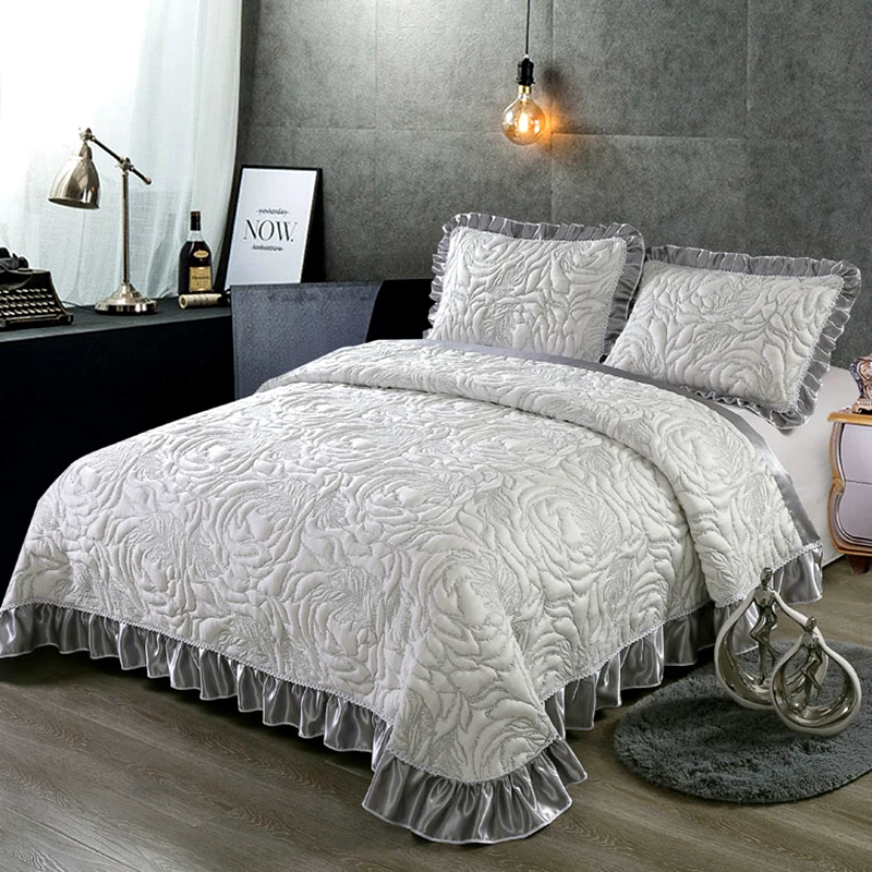 Comfortable high-grade cotton bedding quilted bed cover double bed pastoral European printing bedspread+Pillowcase 3pcs#sw