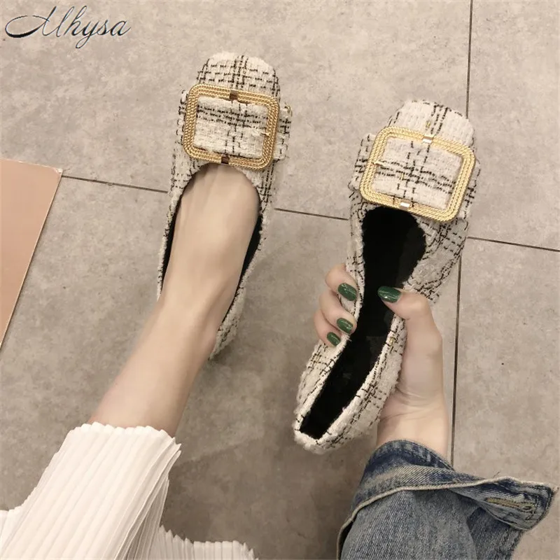 

Mhysa 2019 Spring New Women Flats Fashion Metal Shallow Women Boat Shoes Square Toe Woman Flat Shoes Women Casual Shoes T126