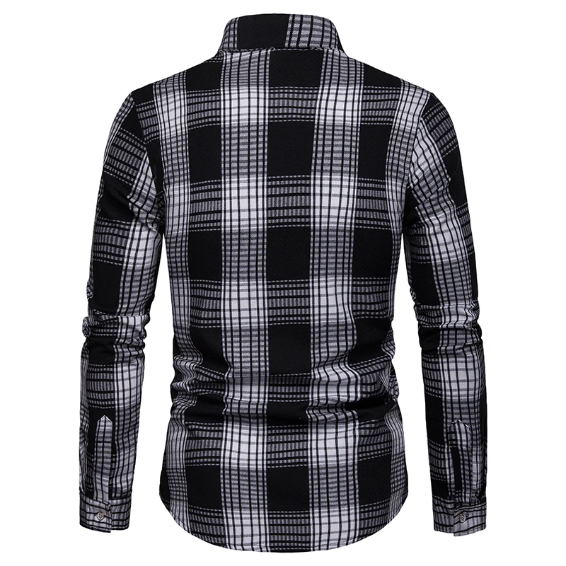 

2019 summer brand men's casual shirt new lapel men's plaid shirt long sleeve casual soft breathable men's business shirt
