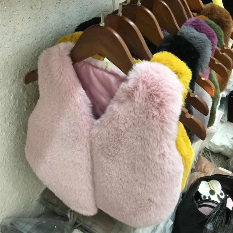 

Girl Winter Clothes Artificial Fur Vest Coats Warm Waistcoat kids Sleeveless Jacket Outerwear Clothing For 2 3 4 5 7 Years Old