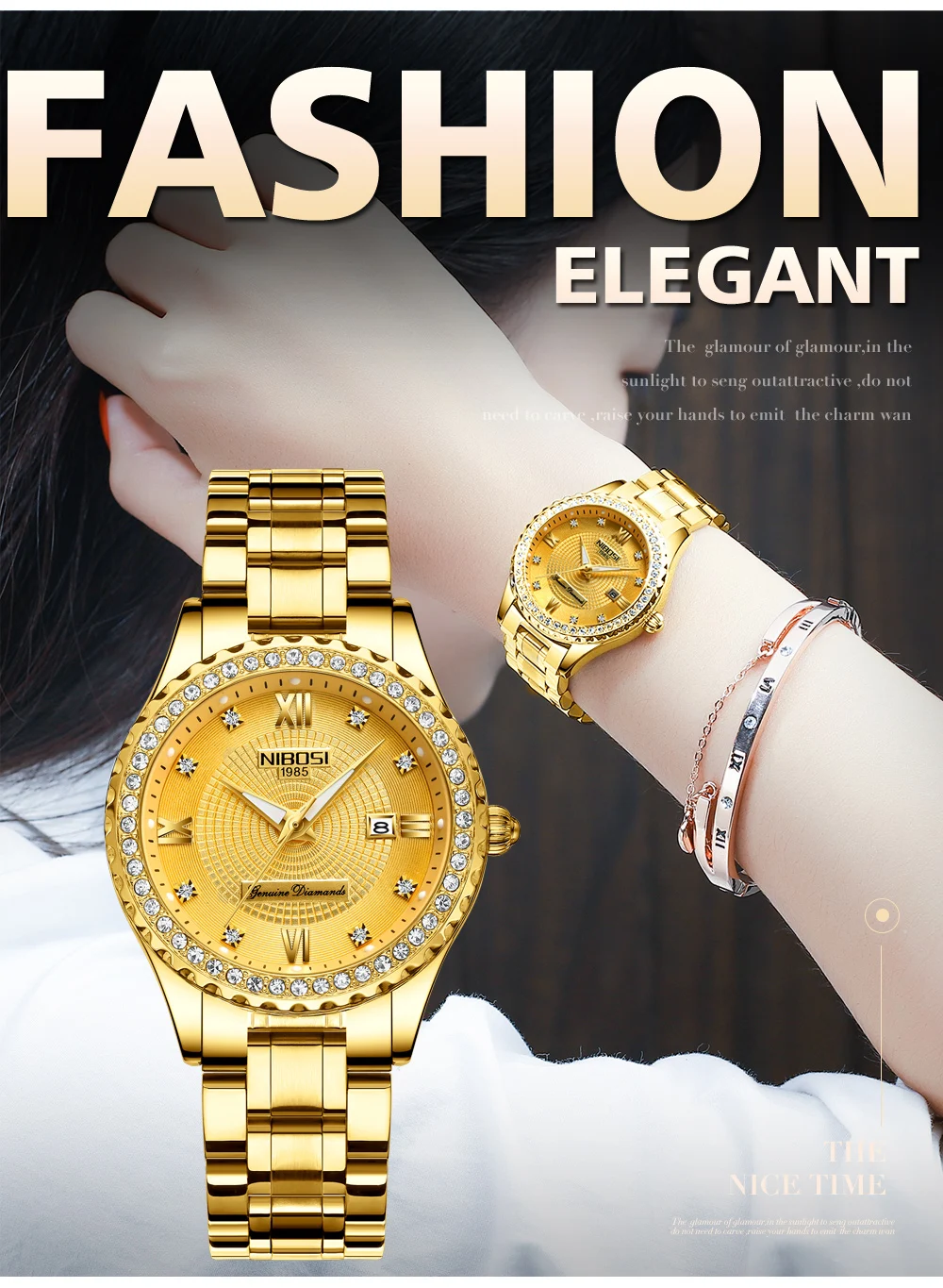 Relogio Feminino NIBOSI  Brand Luxury Women Watches Waterproof Lady Watches 2018 With Crystal Quartz Watches Women Gold  Clock   (9)