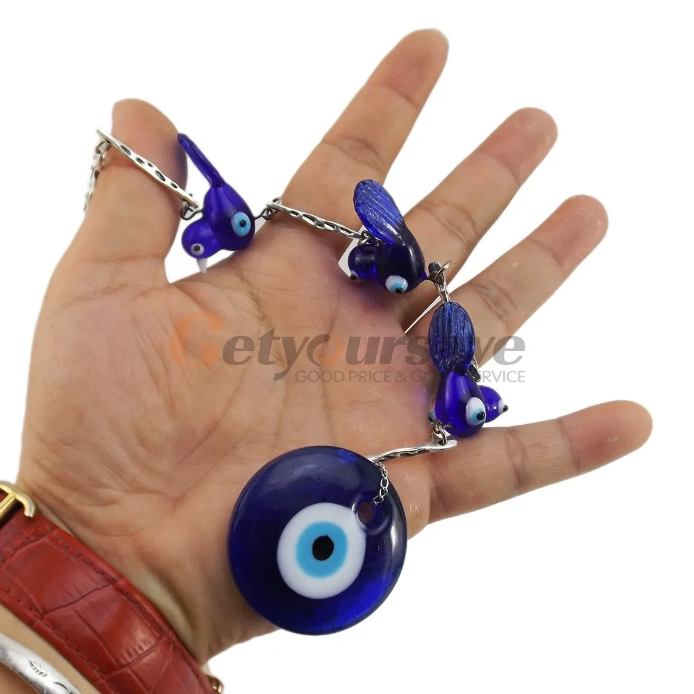 

Cute Three Swallows Glass Blue Eyes Ornaments Length 25cmde Handmade Turkey Devil Eyes Wall Evil Eye Pendant Home Decoration