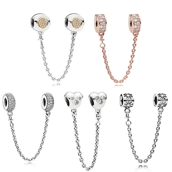 

925 Sterling Silver Safety Chain Beads Charms Mouse Shape With Cz For Original Pandora Charms Women Bracelets & Bangles Jewelry