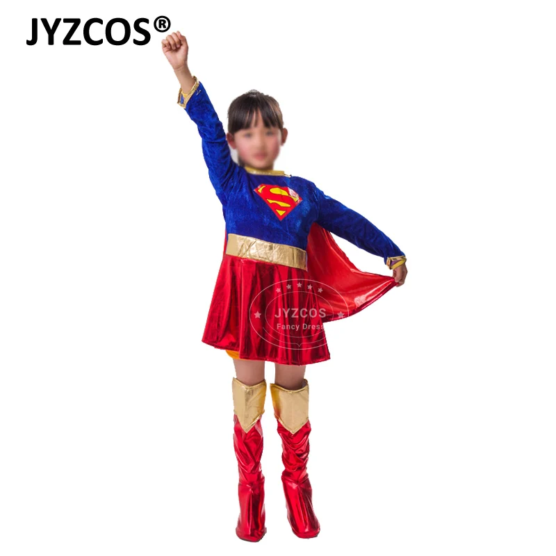 JYZCOS/детский маскарадный костюм Супергерл для девочек; маскарадная одежда супергероя; костюмы на Хэллоуин; нарядные вечерние платья для детей