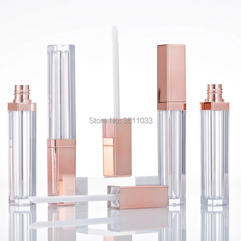 

4.5ml Square Rose Gold Lip Gloss Bottle Plastic Empty Cosmetic Lip Gloss Refillable Tube Applicator Wand for DIY Lip Beauty Tool