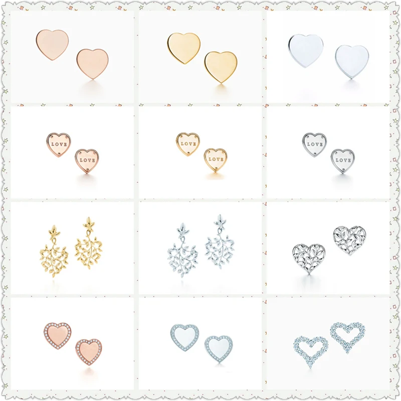 SHINETUNG TIFF S925 Стерлинговое Серебро в форме сердца Оливковый лист модные серьги женские логотип изысканные роскошные высококачественные ювелирные изделия