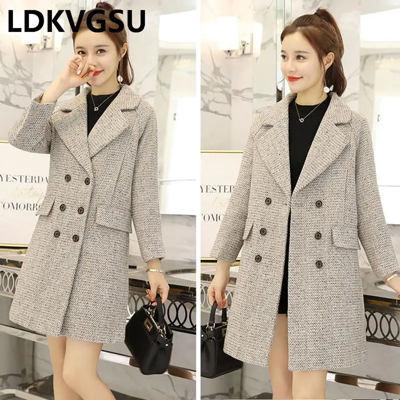Plaid Manteau Hiver Lâche Taille Is954 Coréenne De Épaissir Double Grande Laine Chaud Femelle Color Nouveau Femme Photo Boutonnage Longue 2018 Automne YwYS7pxq