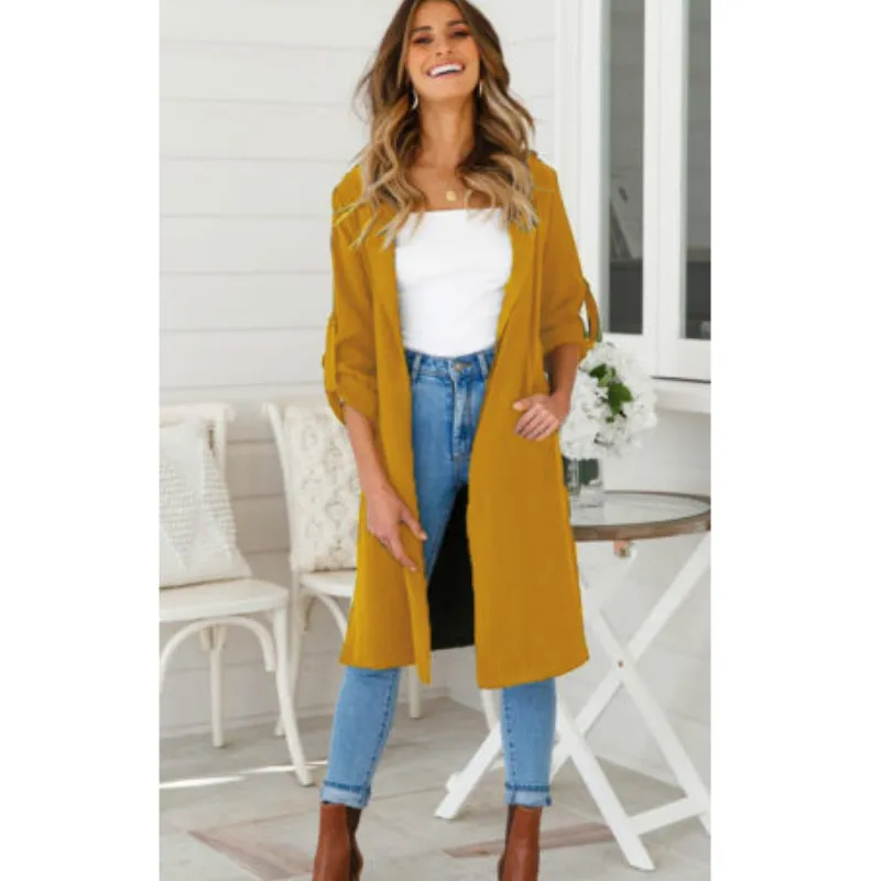 hirigin New spring autumn fashion Casual women's Turn-down Collar Trench Coat long Outerwear loose clothes Open Stich for lady Coats