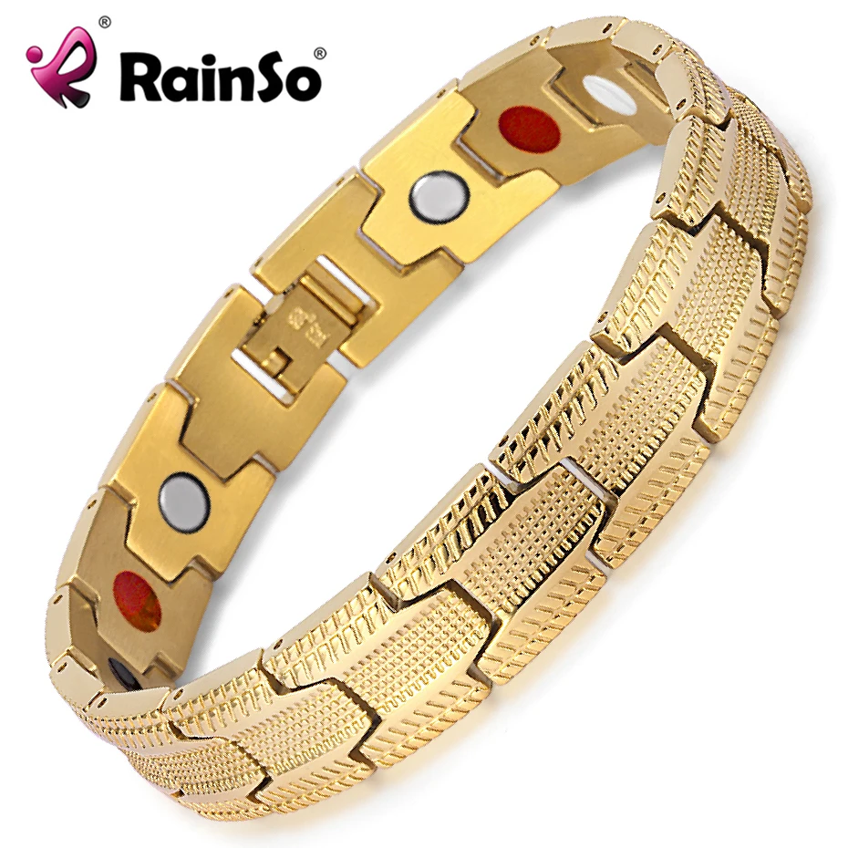 

Rainso 4 in 1 Elements Gold Stainless Steel Bracelets&Bangles Magnetic Bio Pulceras Link Bracelet for Men OSB-1891GFIR