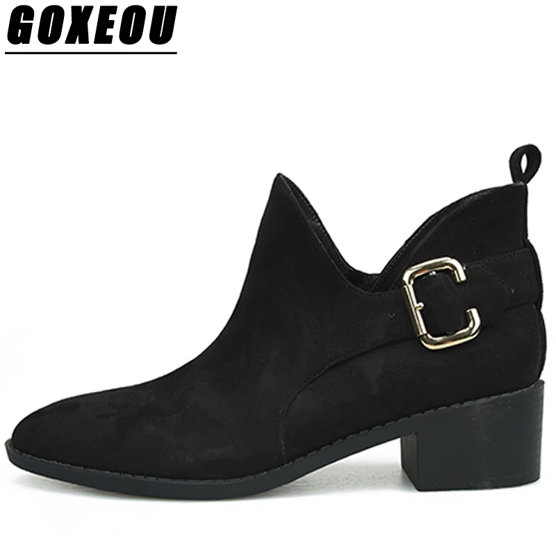 

GOXEOU 2018 New Womens Winter Boots Ladies Martin Ankle Boots Casual Fashion High Heels Shoes Woman Brand Winter Boots Women