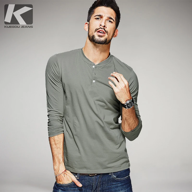 Big Sale Autumn Fashion Mens Casual T Shirts Button Black