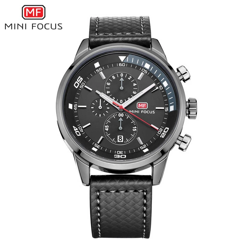 

MINI FOCUS Brand Luxury Men Sports Watches Multifunction Chronograph Military Male Watch Genuine Leather Clock Relogio Masculino