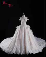 Joky Quaon New Arrive Super Gorgeous Wedding Dresses Robe De Mariee Full Beading Pearls Bodice Chapel Train Bow Bridal Gown 2017