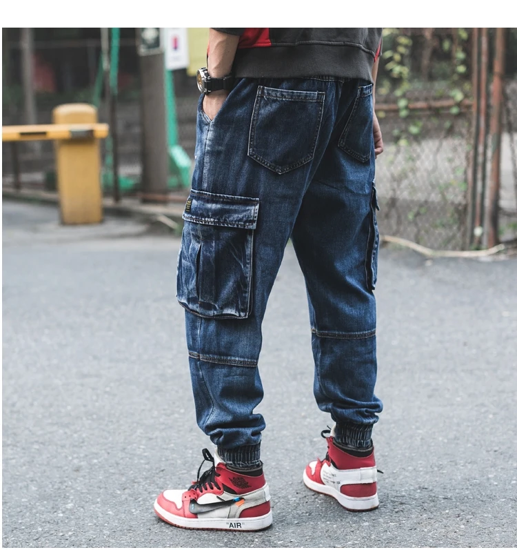 Новое поступление, винтажные джинсы с вышивкой буквами и несколькими карманами, мужские осенние джинсы в стиле карго, уличные модные повседневные джинсы