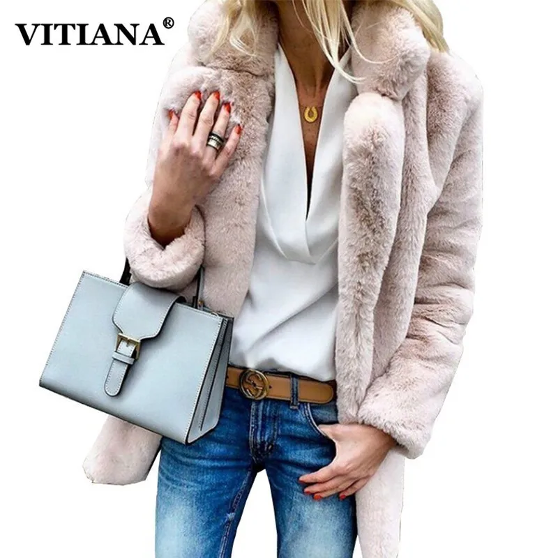 VITIANA Women Plus Size Colored Casual Faux Fur Coat Ladies 2018 Autumn Winter Elegant Pink Warm Soft Outwear Oversize Jacket VITIANA Women Plus Size Colored Casual Faux Fur Coat Ladies 2018 Autumn Winter Elegant Pink Warm Soft Outwear Oversize Jacket