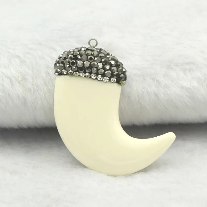 White Resin Elephant Tooth Shape Pendants Hematite Crystal Embellish