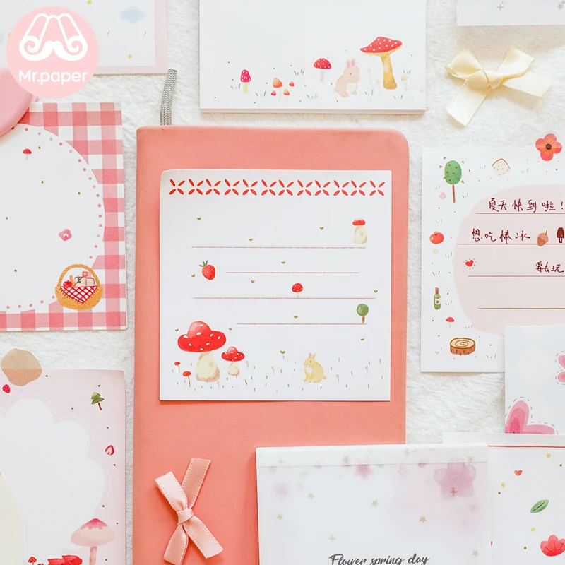 

Mr Paper 30pcs/lot 4 Designs Kawaii Pink Square Memo Pad Sticky Notes Notepad Diary Creative Stationery Self-Stick Note Memo Pad