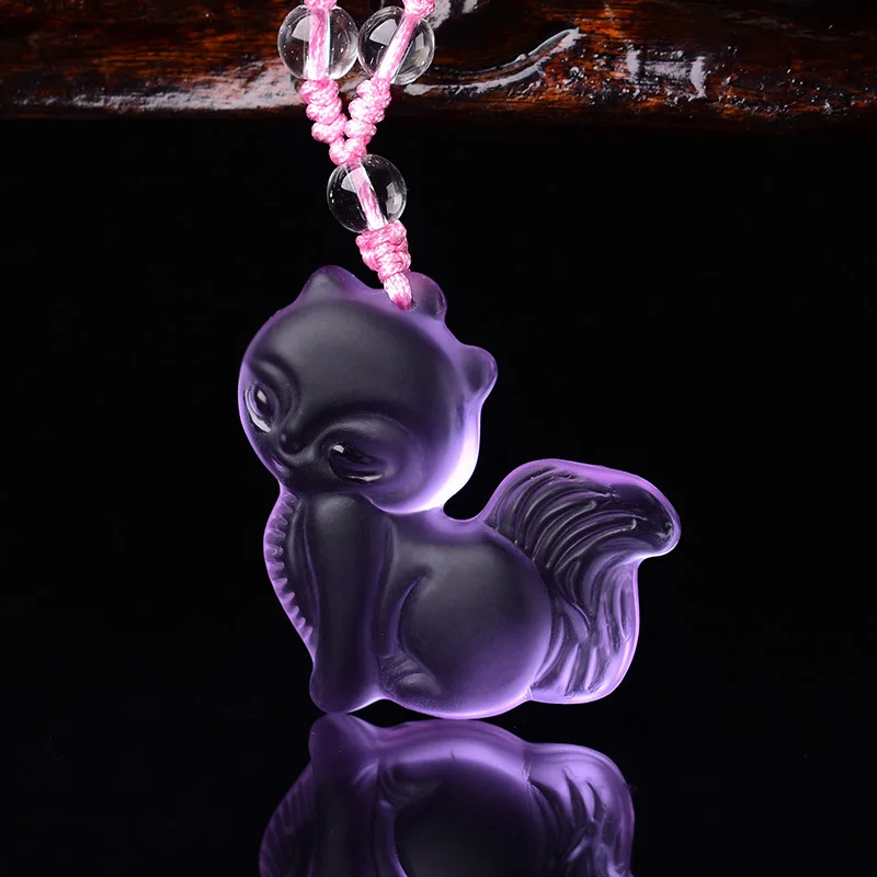 

Natural quartz purple crystal carving Fox Guardian love Animal Wolf Necklace Fashion Jewelry pendant Supernatural Amulet Knot