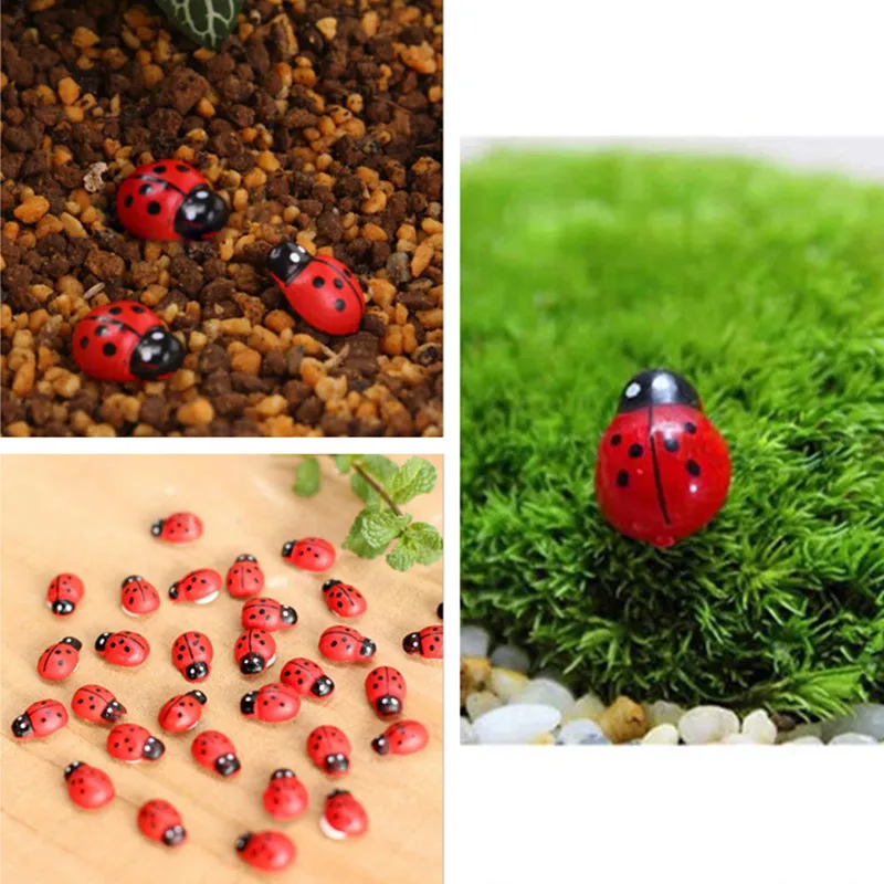 10 шт. миниатюрные украшения Coccinella Septempunctata изделия из смолы DIY маленький садовый декор - изображение
