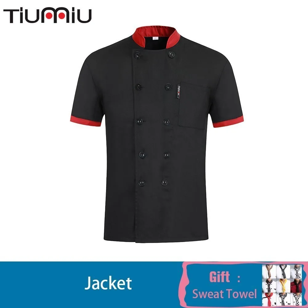 

Wholesale Chef Uniform Summer Cook Shirt Jacket Patchwork Party Food Service Kitchen Hotel Hot Pot Shop Waiter Work Overalls