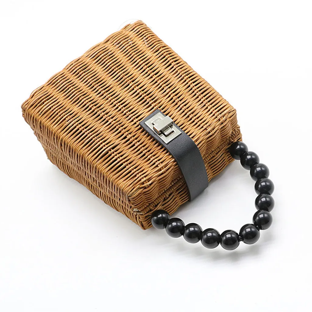

Fashion Small Crossbody Bags for Women 2019 Mini Retro Pearl Hand-Woven Straw Bag Summer Travel Handle Beach Bag Shoulder Bag
