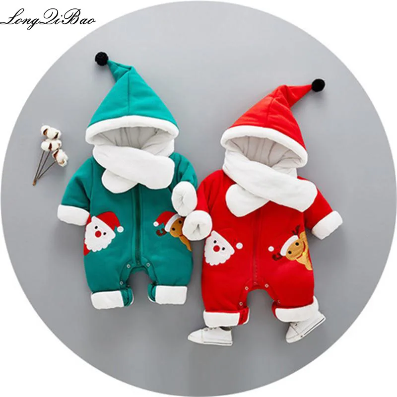 

2018 baby winter new cute hair ball christmas hat male baby girl child warm quilted cotton plus velvet romper