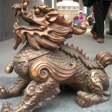 Xd 001680 Китай Огромный Королевский Чистый красный Бронзовый Foo Собаки Лев Дракон kylin зверь статуя