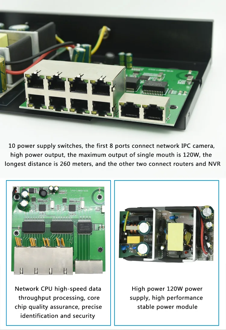 10(8+ 2) порт гигабитный нестандартный 24 В PoE коммутатор сети 1000 Мбит/с Smart Ethernet коммутатор