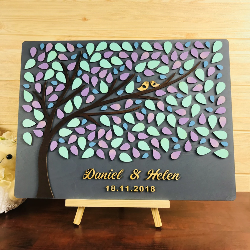 Personalized 3D Tree Wedding Guest Book ,For Wedding Unique Guest Book Gift,Mr & Mrs with tree and two birds Wedding Decor (5)