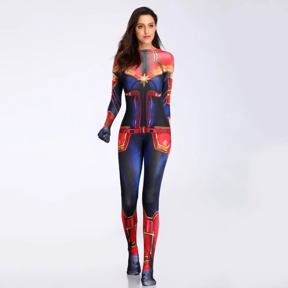 VASHE Captain Marvel Costume Avengers Endgame Superhero Cosplay Party Zentai Bodysuit Uniform Halloween Costume for Women Girls