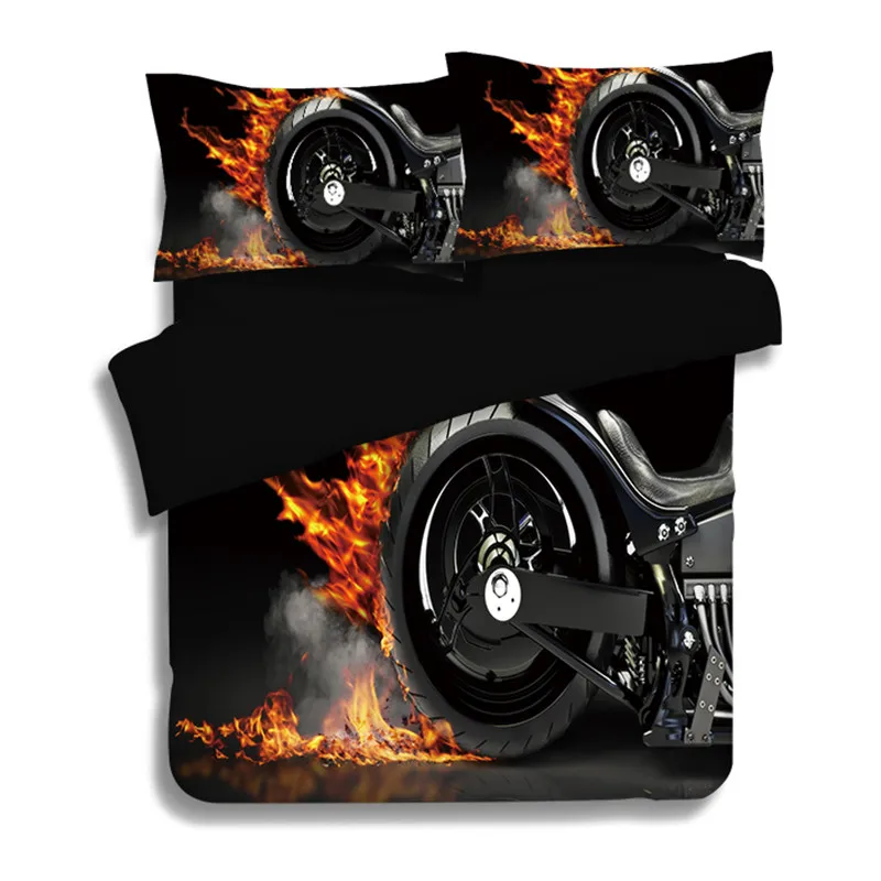 

Teen Boys 3D black fire Motorcycle Bedding Set 3/4pcs printed Twin full Queen King Size Duvet Cover Flat Bed Sheets Home Textile