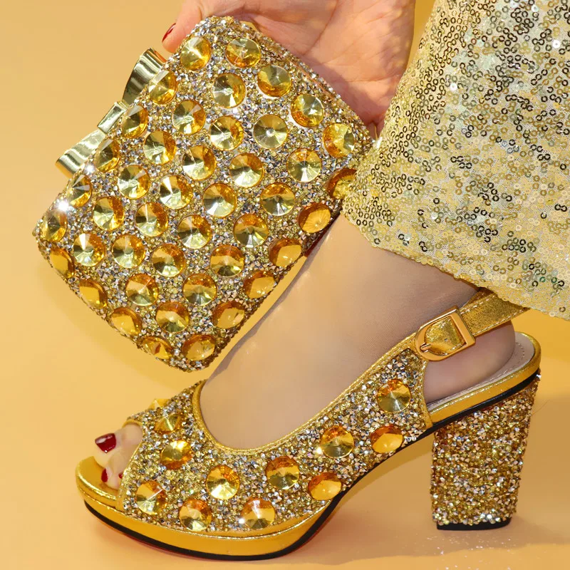 

Italian Gold Color Good Quality Shoes and Bag To Match Shoes with Bag Set Nigerian Shoes and Matching Bag African Wedding Shoes