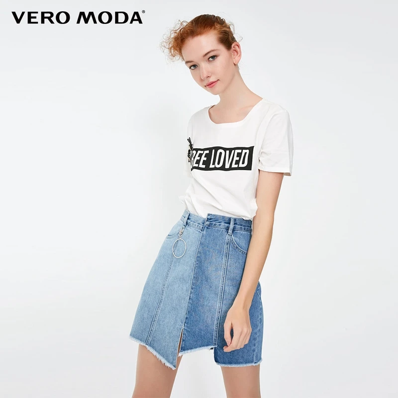 

Vero Moda Irregular Splicing Ring Patchwork Mini Denim Skirt|318337514