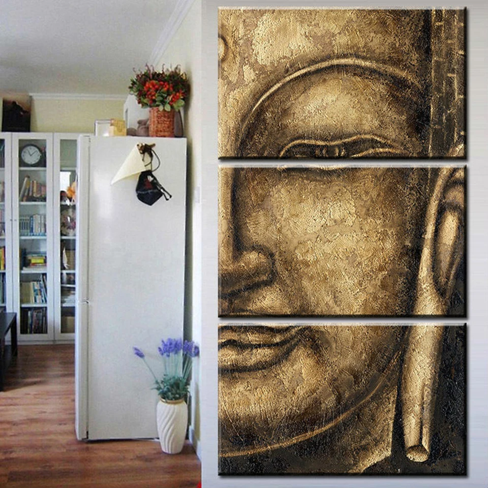 

Canvas Painting Modern Living Room HD Home Decor Printed 3 Panel Abstract Old Golden Buddha Pictures Wall Art Modular Poster